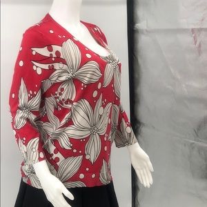 Chico’s Red Silk Blend Floral Knit Top Sz 2 /large
